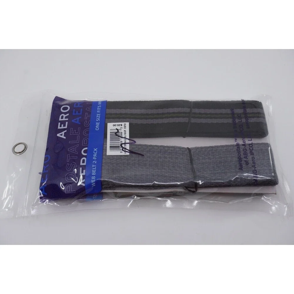Aeropostale Web Belt(s) 2 Pack Mens Grey & Black W/Stripe OSFM Preppy